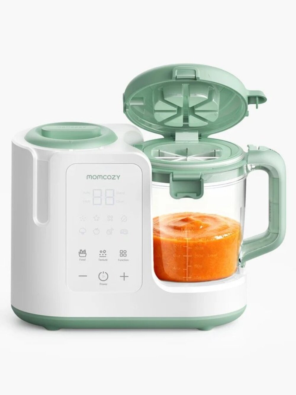 Momcozy Baby Food Maker 15oz Green Steamer Blender 3-Texture Auto-Clean